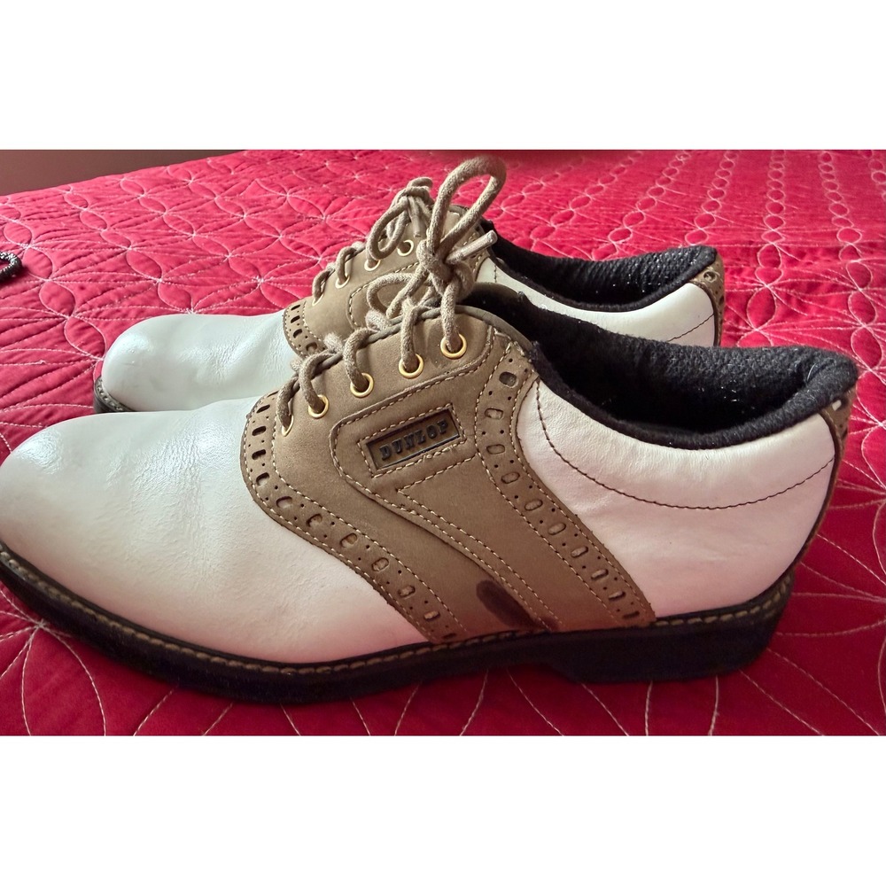 Dunlop Womens Golf Shoes Leather Saddle Oxford White Tan M4950CS Size 8